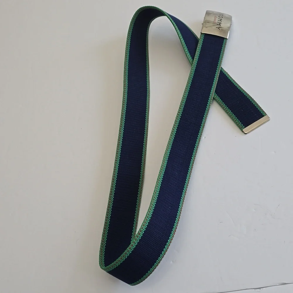 Tommy Hilfiger Tommy Jeans Woven Fabric Belt Silver Logo Buckle Adjustable Blue
